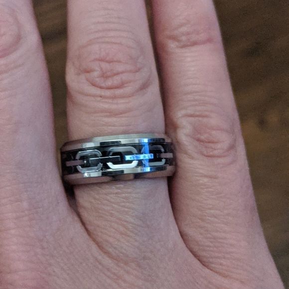 CHEAP Men's Silver 8MM Tungsten Carbide Chain Inlay Wedding Band Engagement Ring - Picture 4 of 5